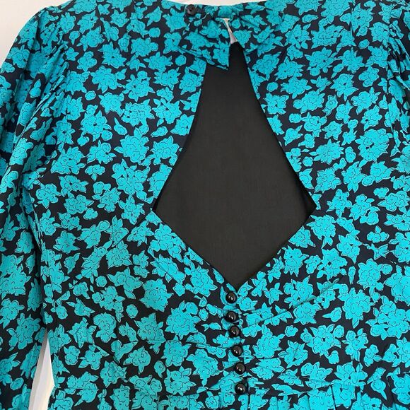 Vintage Lanz Midi Fit & Flare Dress 12 Green Floral Open Back Retro Coquette - Picture 10 of 14